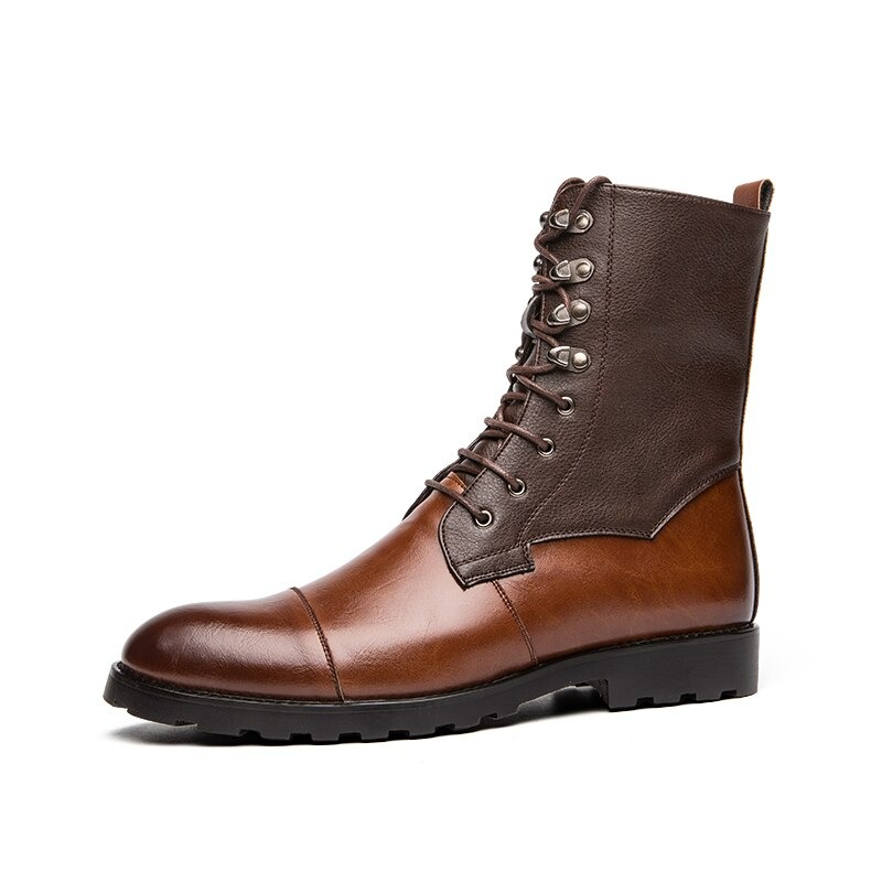 Men's High Top Boots Lace-up / Vintage Leather Footwear British Style / Casual Comfy Male Shoe - HARD'N'HEAVY