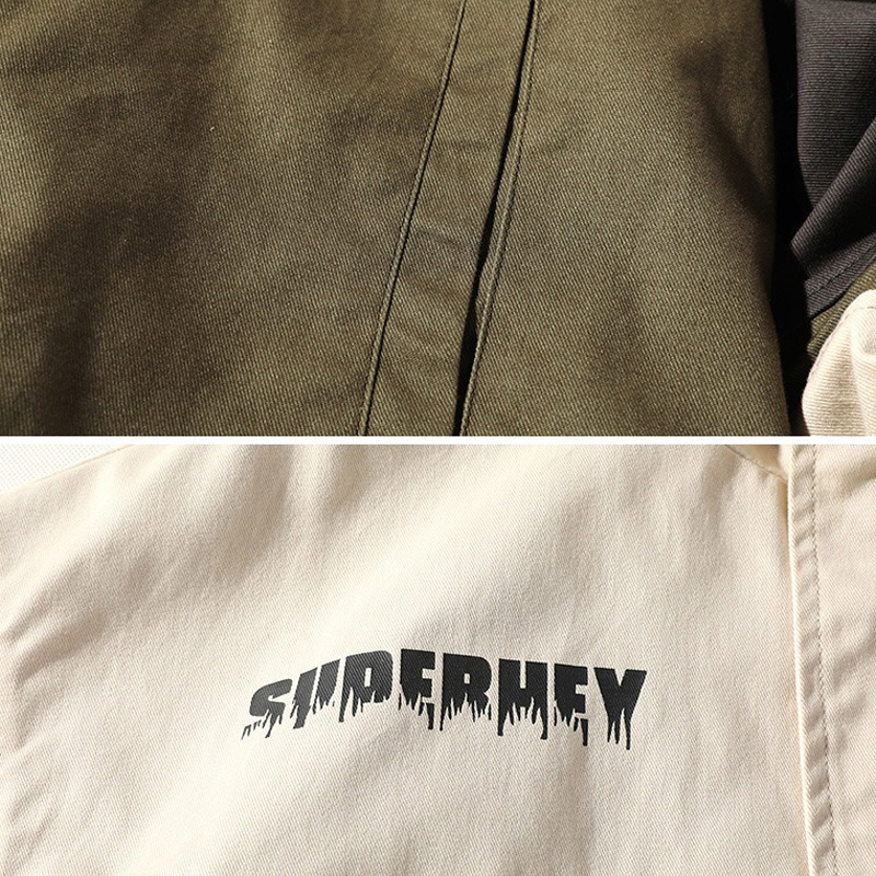 Men's loose cotton jackets showcasing stylish designs and 'SUPERHEY' logo, perfect for hip hop streetwear.