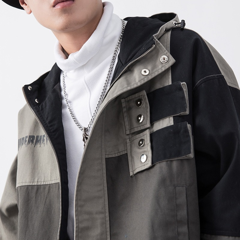 Men's alternative style jacket with multi pockets, trendy loose fit for casual streetwear, perfect for hip hop fashion.