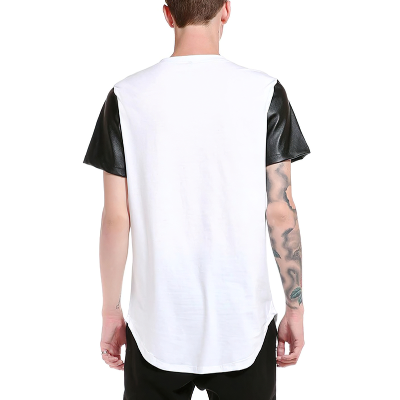 Men's T-Shirt Patchwork Leather / Summer Streetwear Tee Shirts Short Sleeve - HARD'N'HEAVY