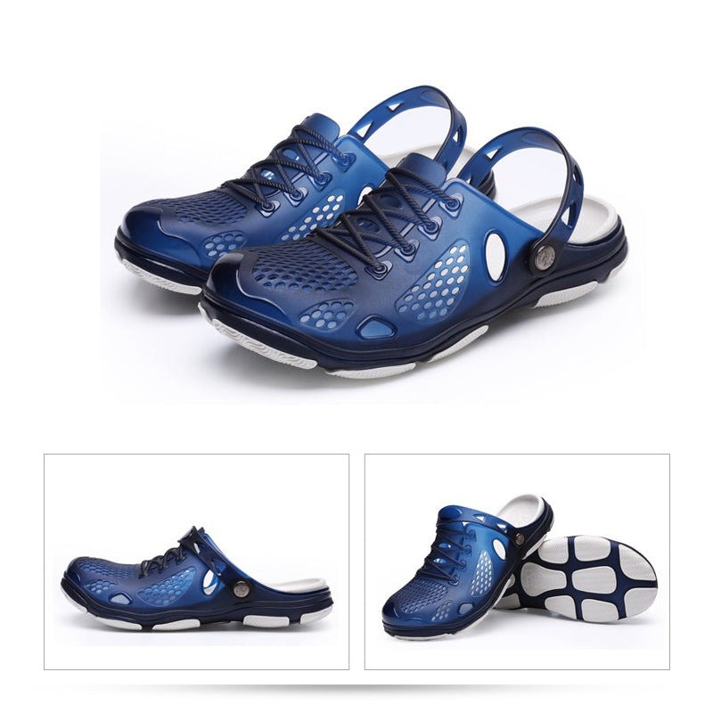 Men's breathable blue jelly sandals with ventilation holes, perfect for summer outdoor activities and casual walks.