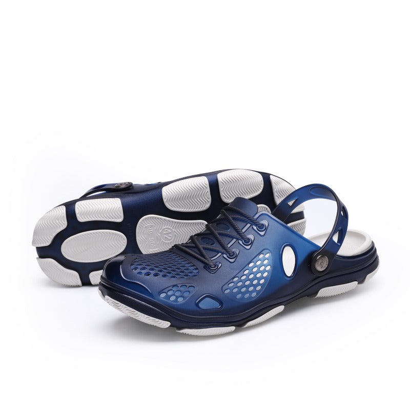 Men's breathable blue summer sandals with ventilation holes and durable soles for outdoor activities.