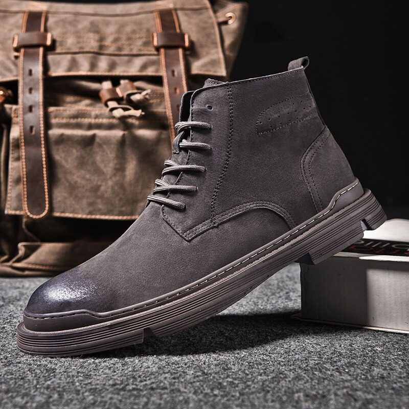 Mens Lace Up Suede Boots / Military Breathable Boots / Casual Motorcycle Footwear - HARD'N'HEAVY