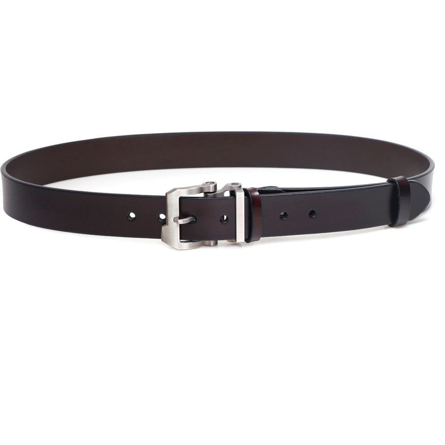 Men's brown leather belt with silver alloy buckle, a stylish accessory for casual or formal wear.