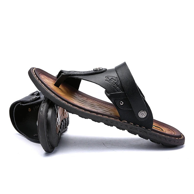 Stylish men's leather sandals, perfect for casual summer outings and festivals, offering comfort and trendy alternative fashion.