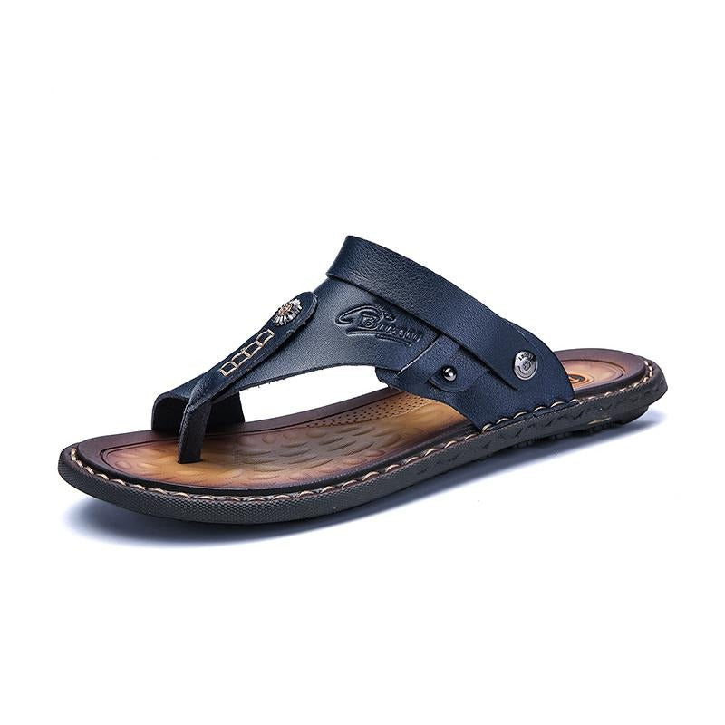 Men's leather sandals, comfortable casual footwear for summer, perfect for rock festivals or leisurely walks.