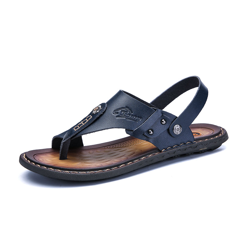 Men's leather sandals in navy, perfect for summer and casual outings, blending comfort with alternative fashion.