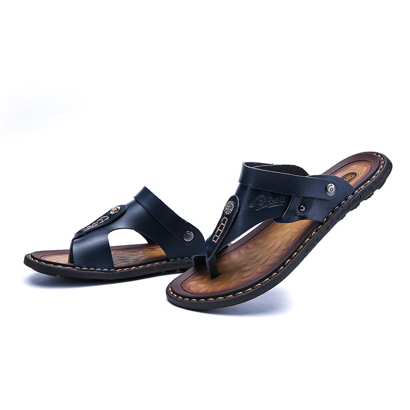 Men's leather sandals featuring a stylish design, perfect for summer leisure and casual wear, ideal for festivals or walks.
