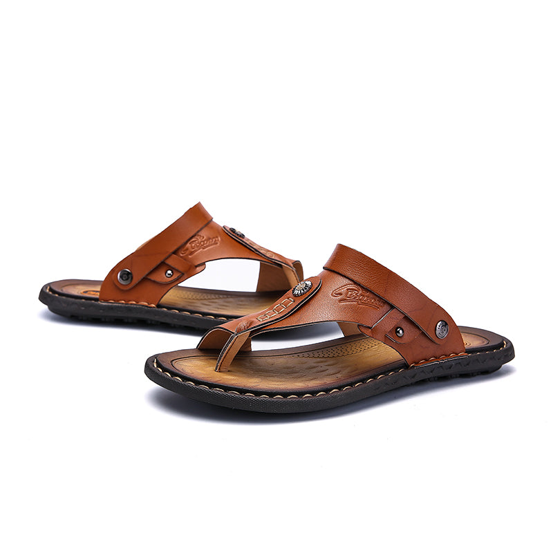Men's leather sandals in brown, perfect for casual summer outings and festivals, providing comfort and style.