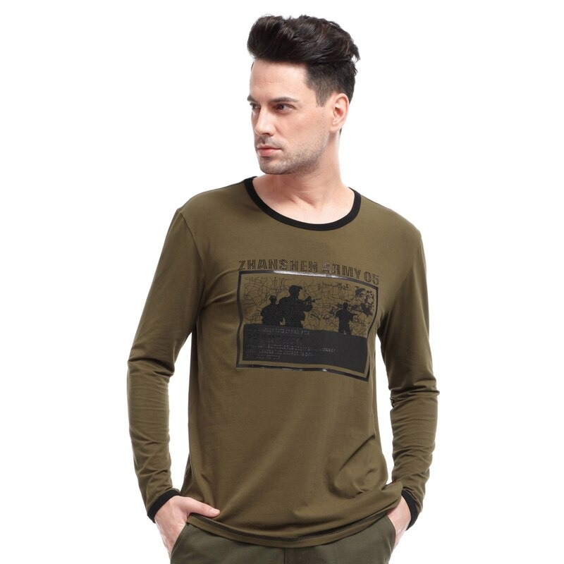 Men's long sleeve army sweatshirt in olive green with military design for a stylish casual look.