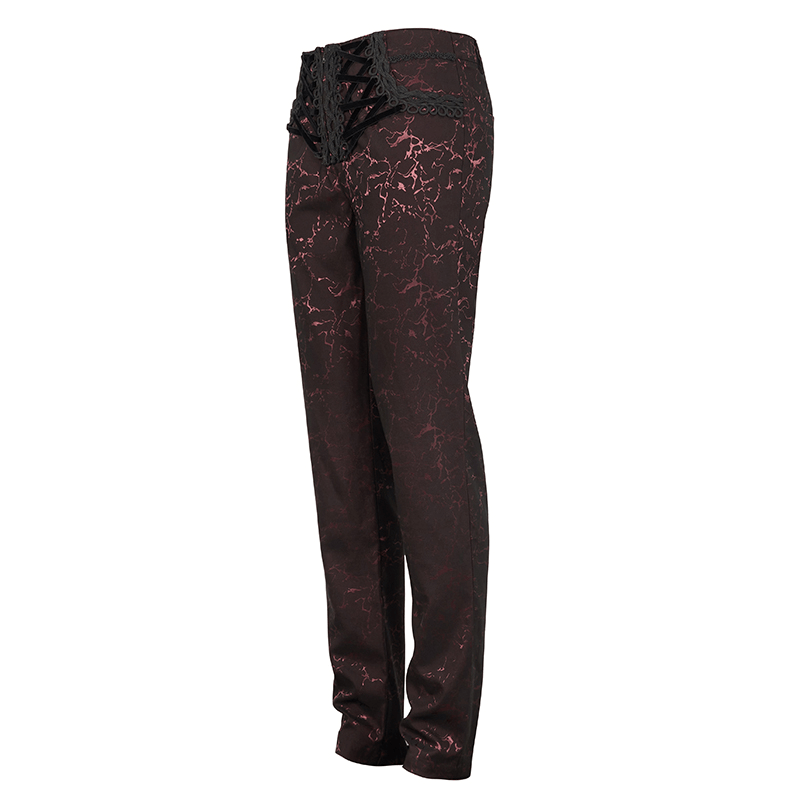 Men's Long Straight Fit Trousers in Gothic Style / Vintage Zipper Front Pants with Lace-Up And Lace - HARD'N'HEAVY