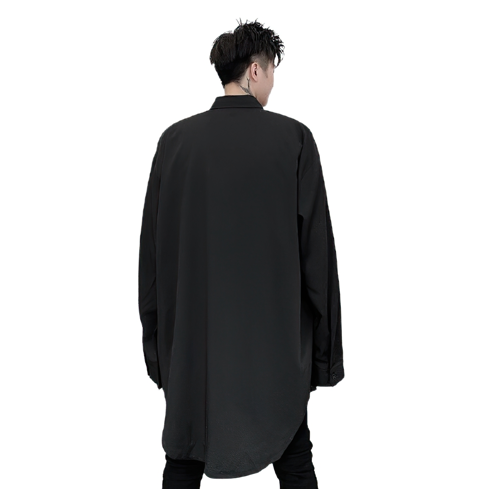 Men's Loose Long Shirt with Red Ribbon / Casual Male Gothic Clothing - HARD'N'HEAVY