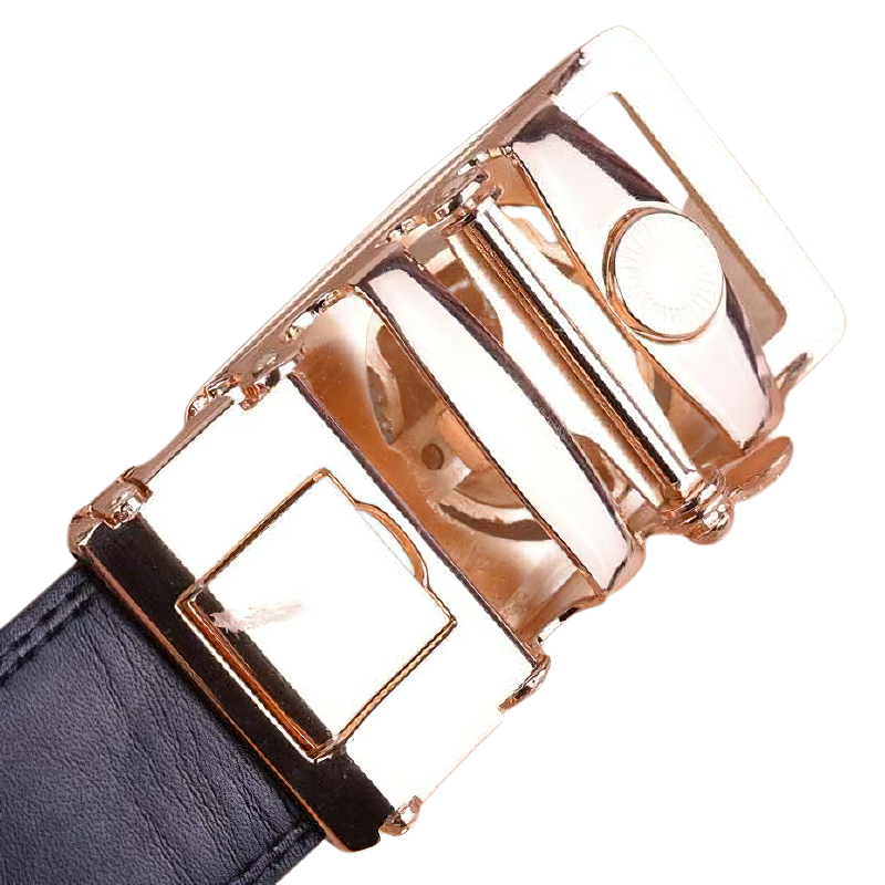 Close-up of a luxurious wolf head buckle on a men's leather belt, showcasing quality craftsmanship and alternative fashion style.