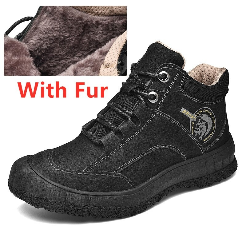Men's Luxury Genuine Leather Boots / Male Warm Ankle Boots / Casual Lace up Shoes - HARD'N'HEAVY