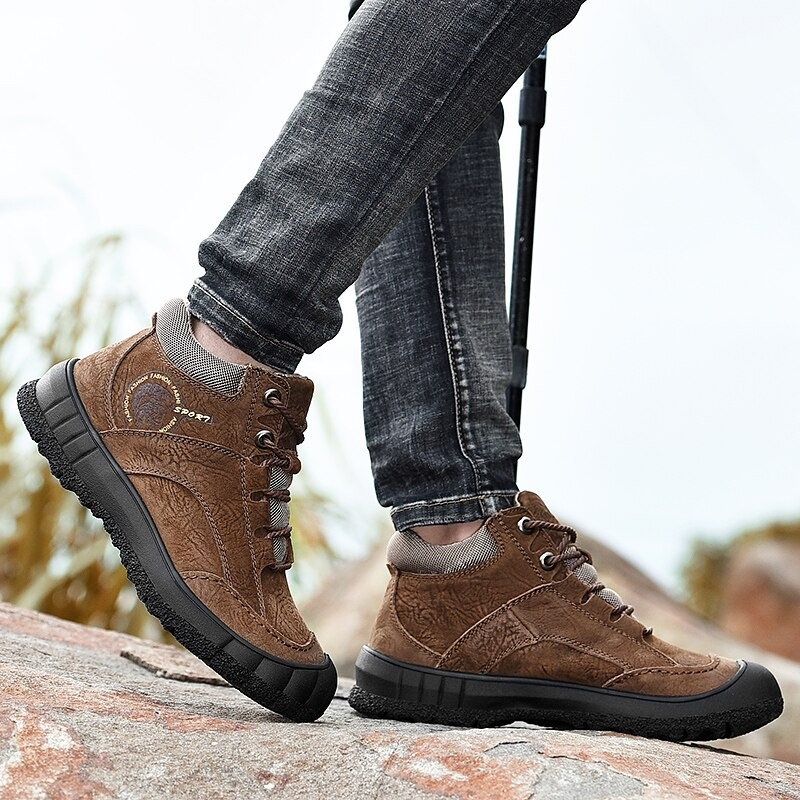 Men's Luxury Genuine Leather Boots / Male Warm Ankle Boots / Casual Lace up Shoes - HARD'N'HEAVY
