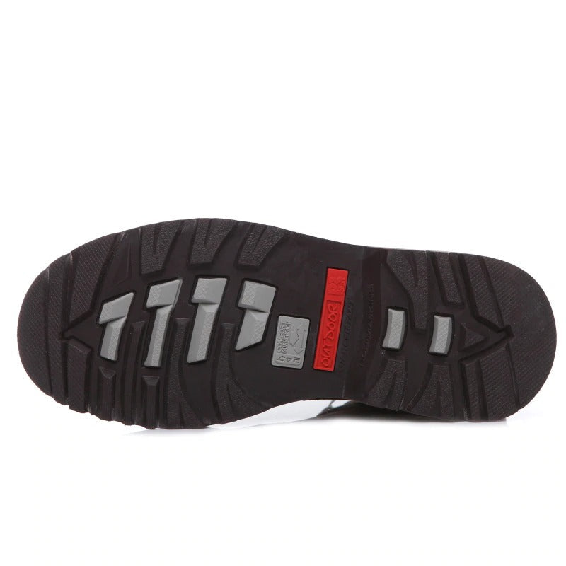 Bottom view of rugged men's military boots with durable rubber outsole and slip-resistant design.