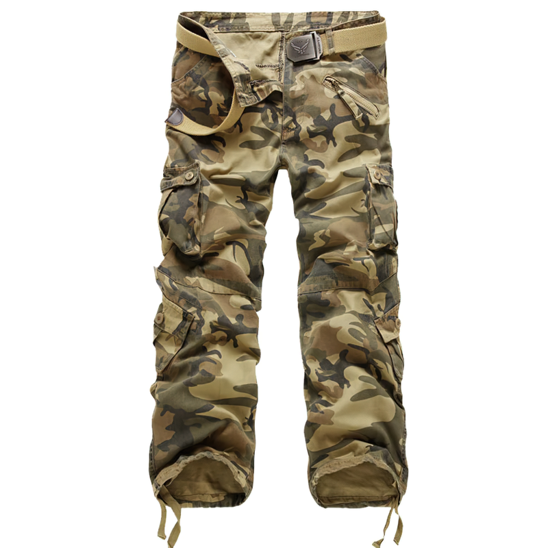 Men's military cotton straight pants / Cargo camouflage trousers with a belt - HARD'N'HEAVY