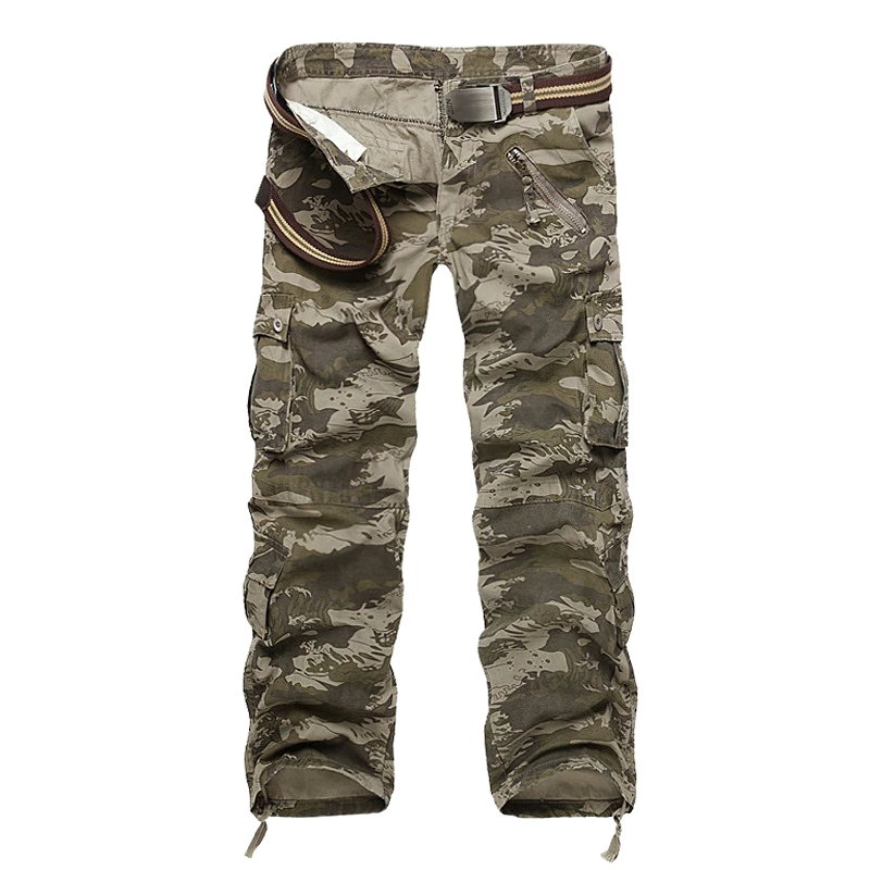 Men's military cotton straight pants / Cargo camouflage trousers with a belt - HARD'N'HEAVY