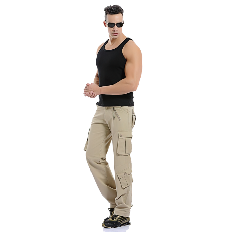 Men's military cotton straight pants / Cargo camouflage trousers with a belt - HARD'N'HEAVY