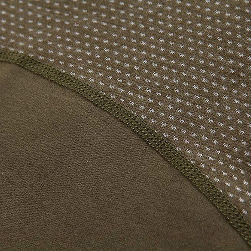 Close-up of men's military tactical sweatshirt fabric showcasing breathable mesh and soft cotton blend.