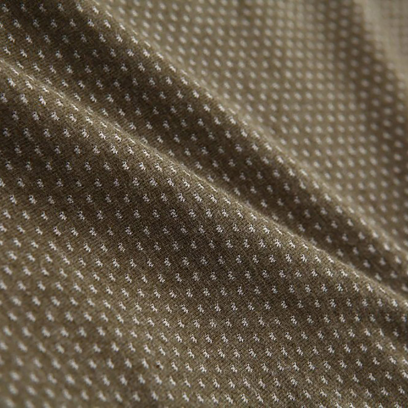 Close-up of breathable military fabric texture in earthy tones for tactical clothing.