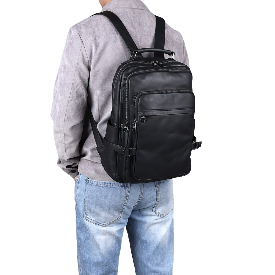 Men's Multifunction Business Leather Laptop Backpack / High Grade Waterproof Travel Packsack - HARD'N'HEAVY