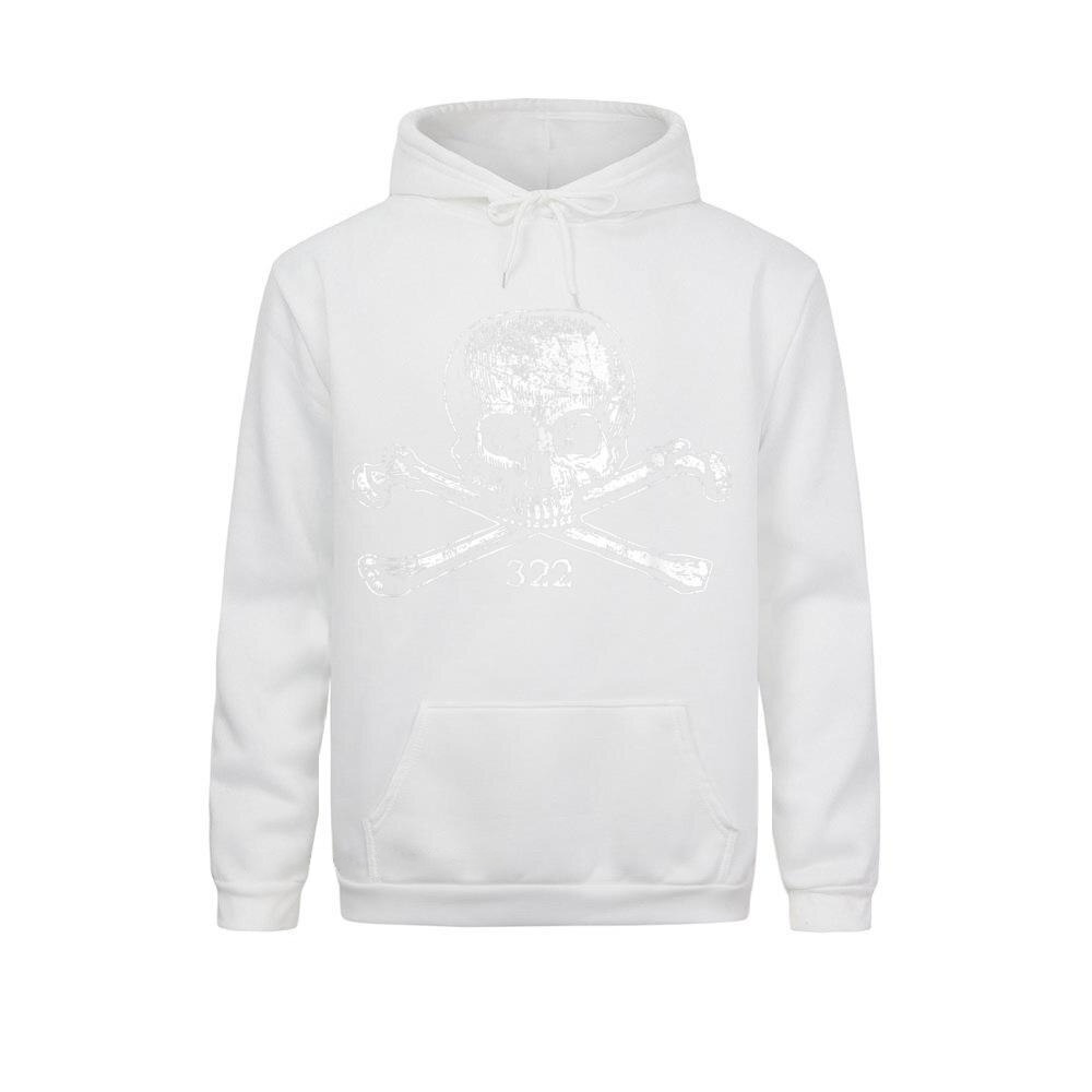 Men's oversize hoodie in white with shiny skull and crossbones print, perfect for punk style fashion.