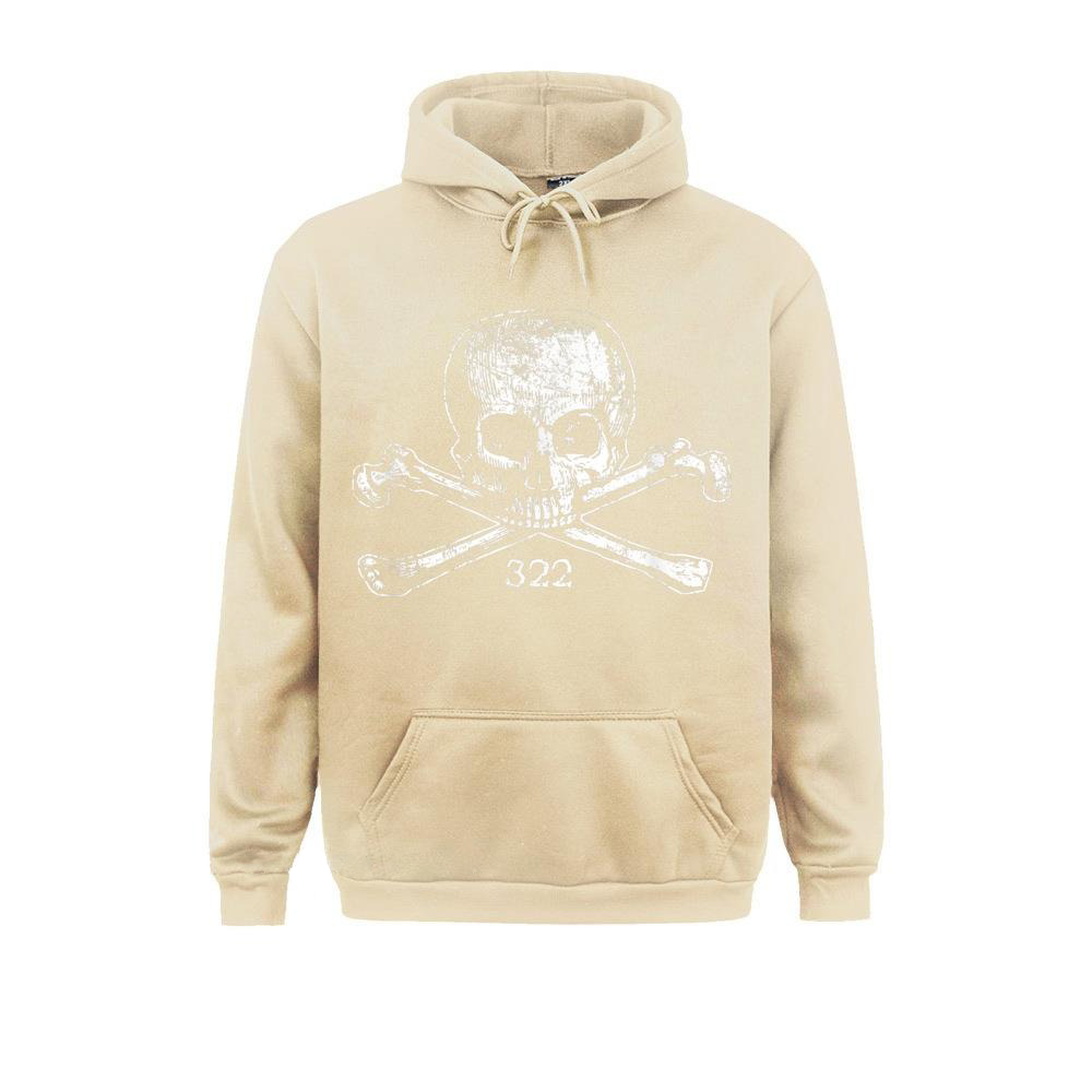 Men's oversize hoodie in beige with skull and crossbones print, perfect for punk style enthusiasts.