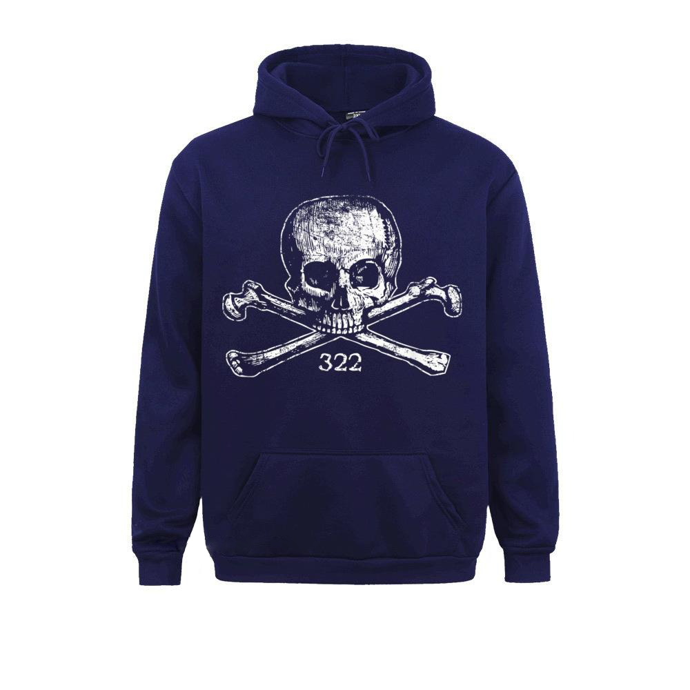 Men's navy oversize hoodie with skull and crossbones print in punk style, perfect for casual wear.