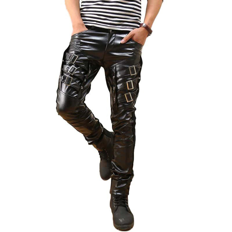Men's PU Leather Black Skinny Pants / Men's Sexy Leather Clothing - HARD'N'HEAVY