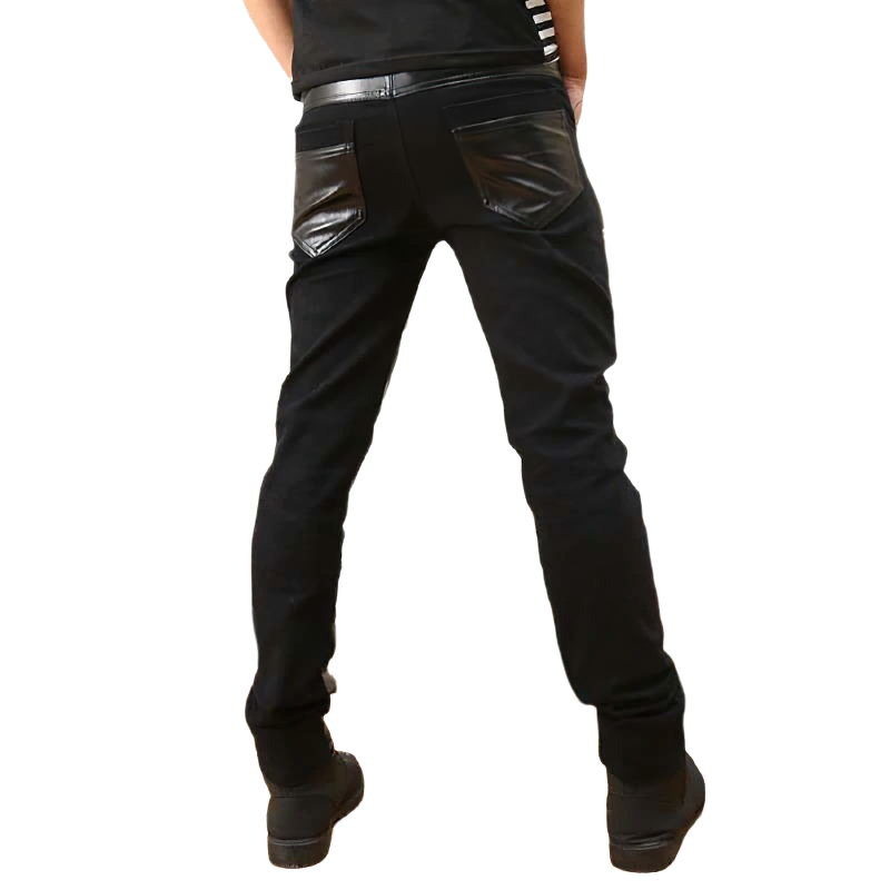Leather Jeans Men s Pants Trousers Slim Fit Pant Us Real Style Lambskin  Black 61