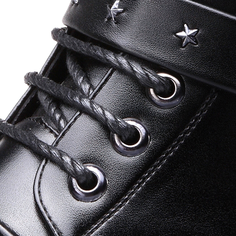 Men's PU Leather Motorcycle Black Combat Boots / Goth Shoes / Footwear for Rocker - HARD'N'HEAVY