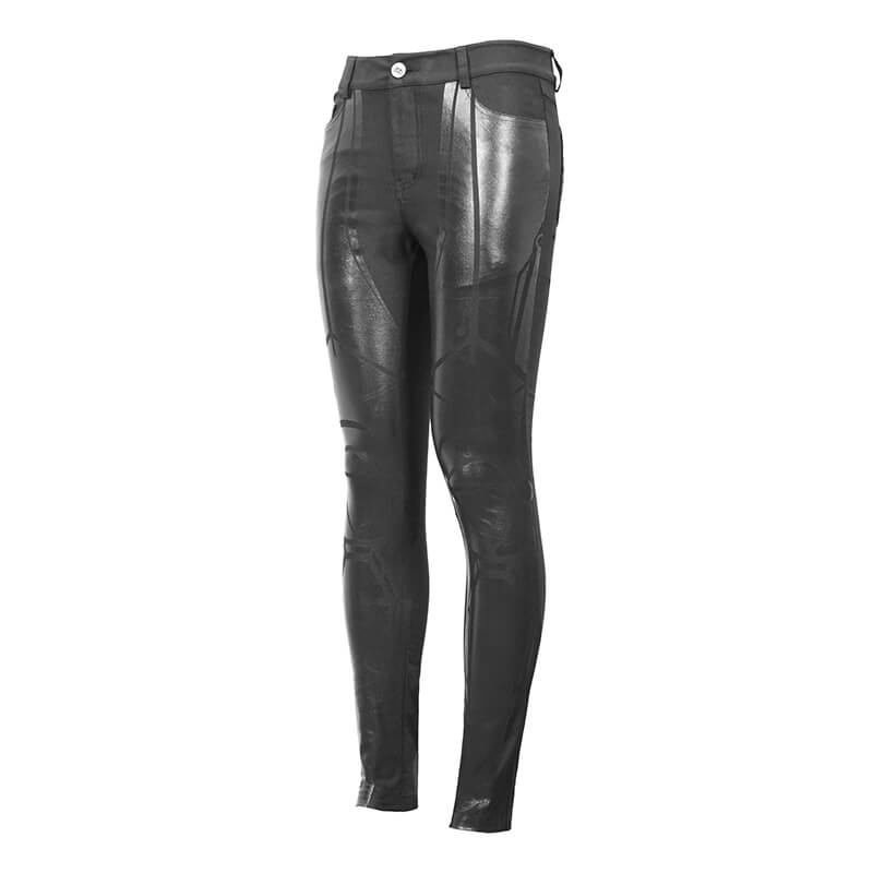 Men's black skinny trousers with spliced stripes in cyberpunk style for a trendy look.
