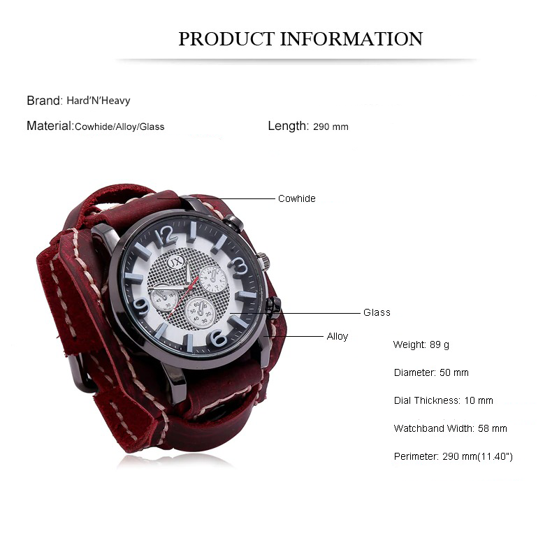 Men's Retro Rock Style watch with quartz chronograph, leather band, and stylish dial design.