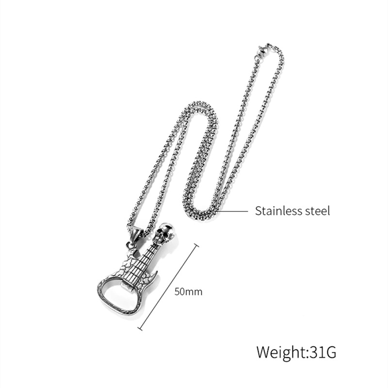 Men's stainless steel rock style guitar pendant necklace, 50mm length, perfect accessory for music lovers.