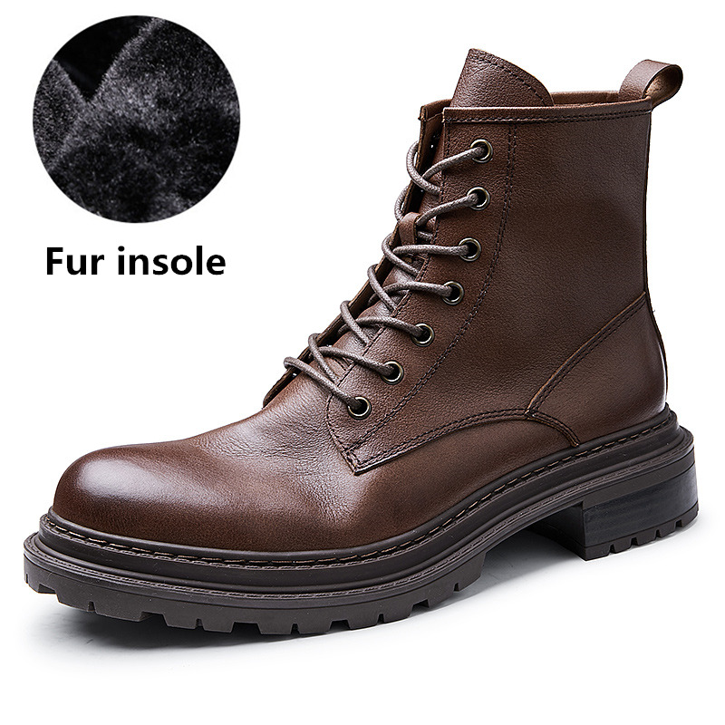 Men's Round Toe Genuine Leather Boots / Casual Lace Up And Zipper Boots / Fashion Male Shoes - HARD'N'HEAVY