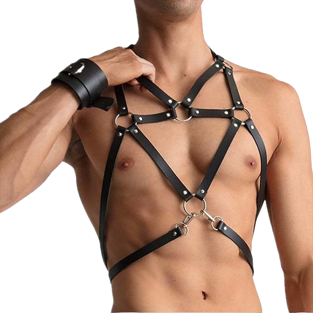 Men's Sexy PU Leather Adjustable Harness / Male BDSM Bondage Belts for Punk Style - HARD'N'HEAVY