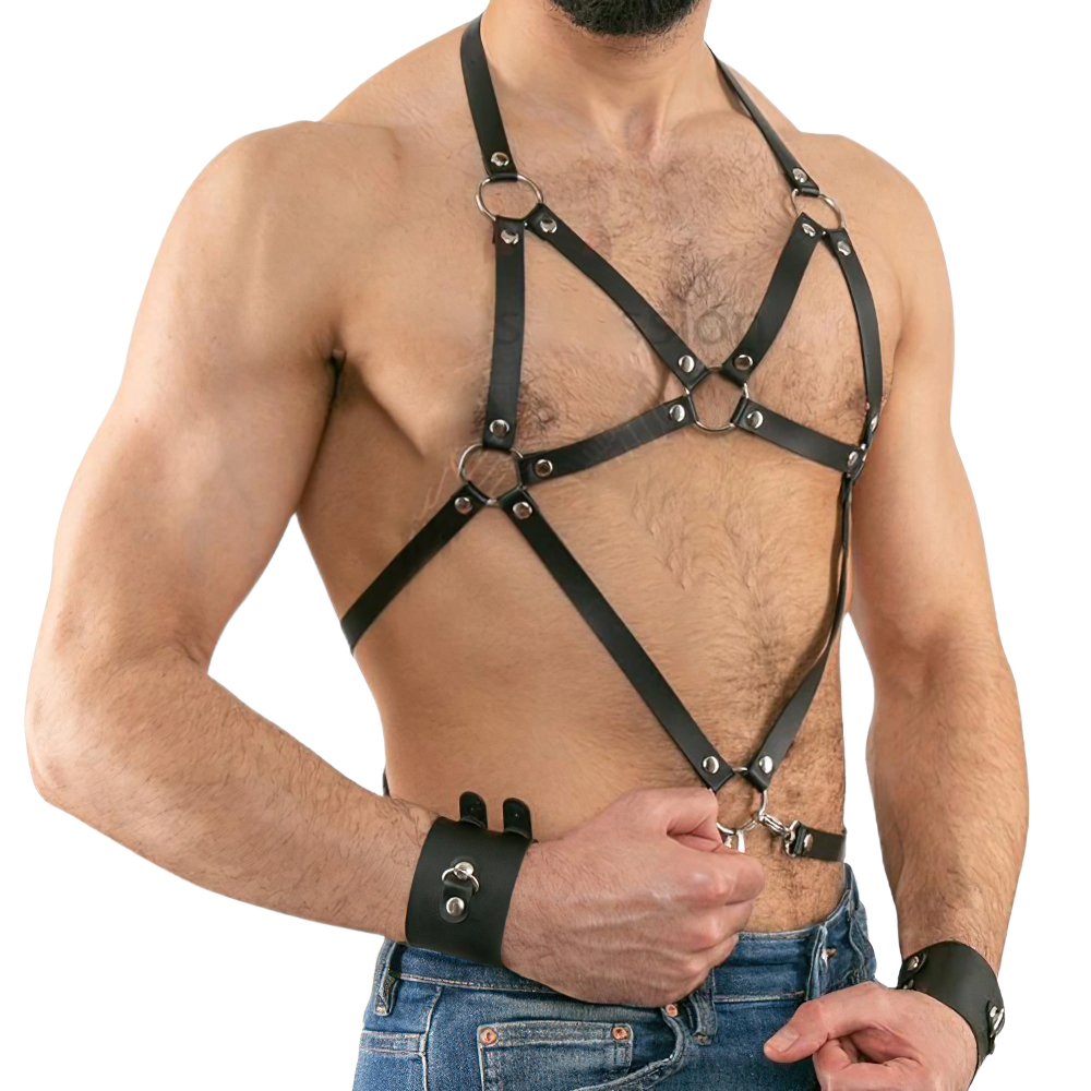 Men's Sexy PU Leather Adjustable Harness / Male BDSM Bondage Belts for Punk Style - HARD'N'HEAVY