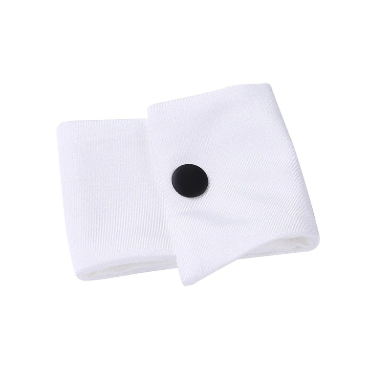 White tuxedo cuffs with a black button, perfect accessory for a sexy waiter costume roleplay.