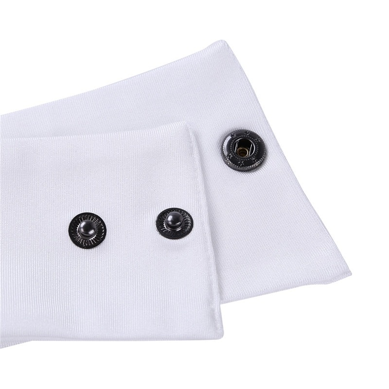 White waiter costume cuffs with black button details, perfect for a sexy roleplay outfit.