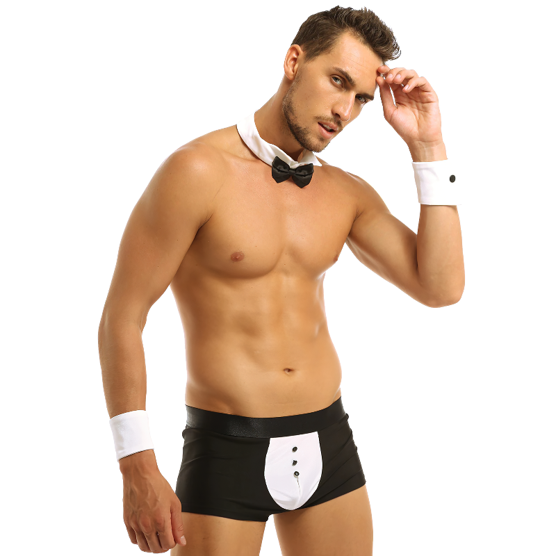 Men's Sexy Tuxedo Roleplay Costume Waiter / Boxer Underwear with Bow Tie - HARD'N'HEAVY