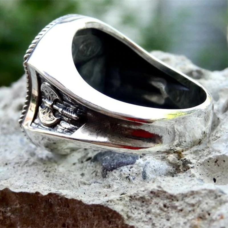 Men's Silver Viking Ring / Stainless Steel Ring With Axes / Vintage Rock Style Ring - HARD'N'HEAVY