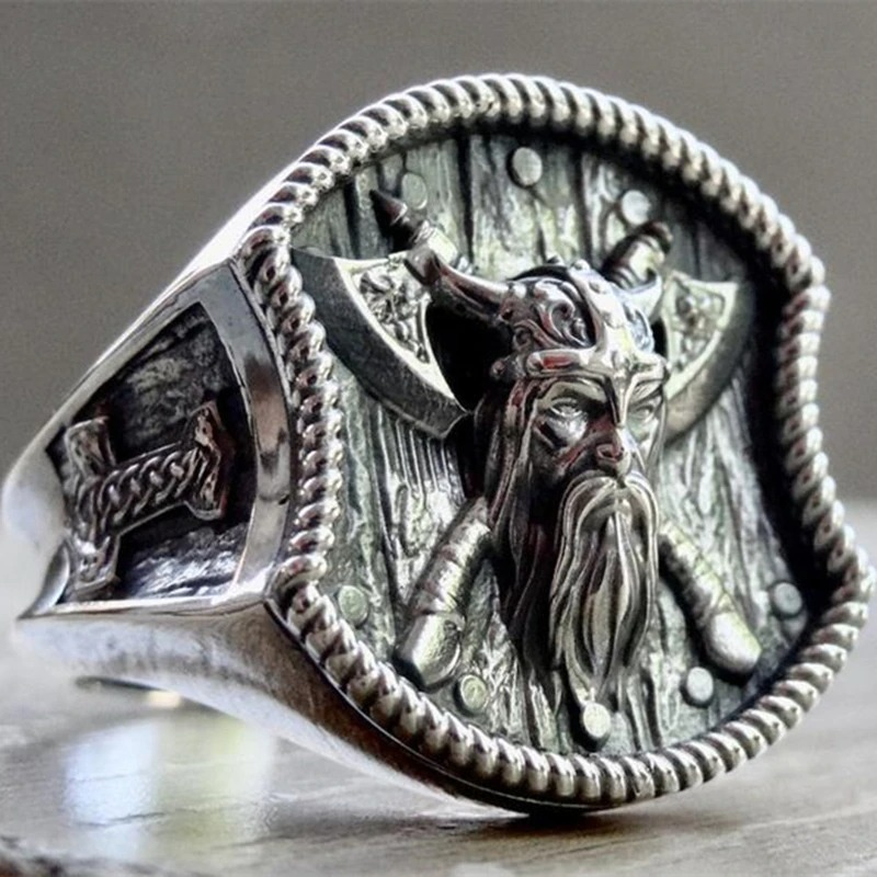 Men's Silver Viking Ring / Stainless Steel Ring With Axes / Vintage Rock Style Ring - HARD'N'HEAVY