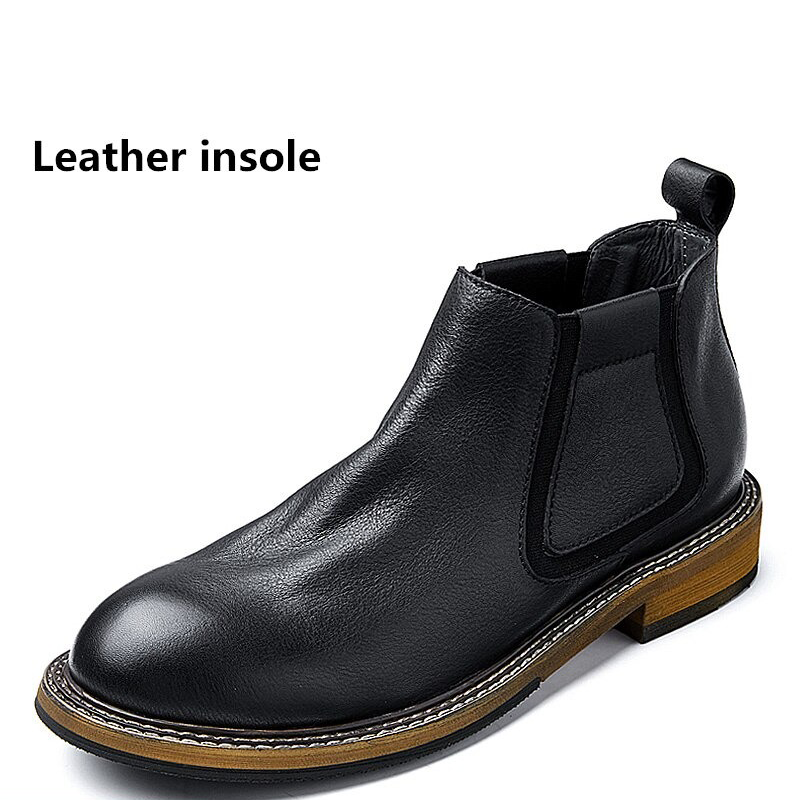 Men's soft leather ankle boot showcasing a stylish black design with leather insole for comfort and durability.