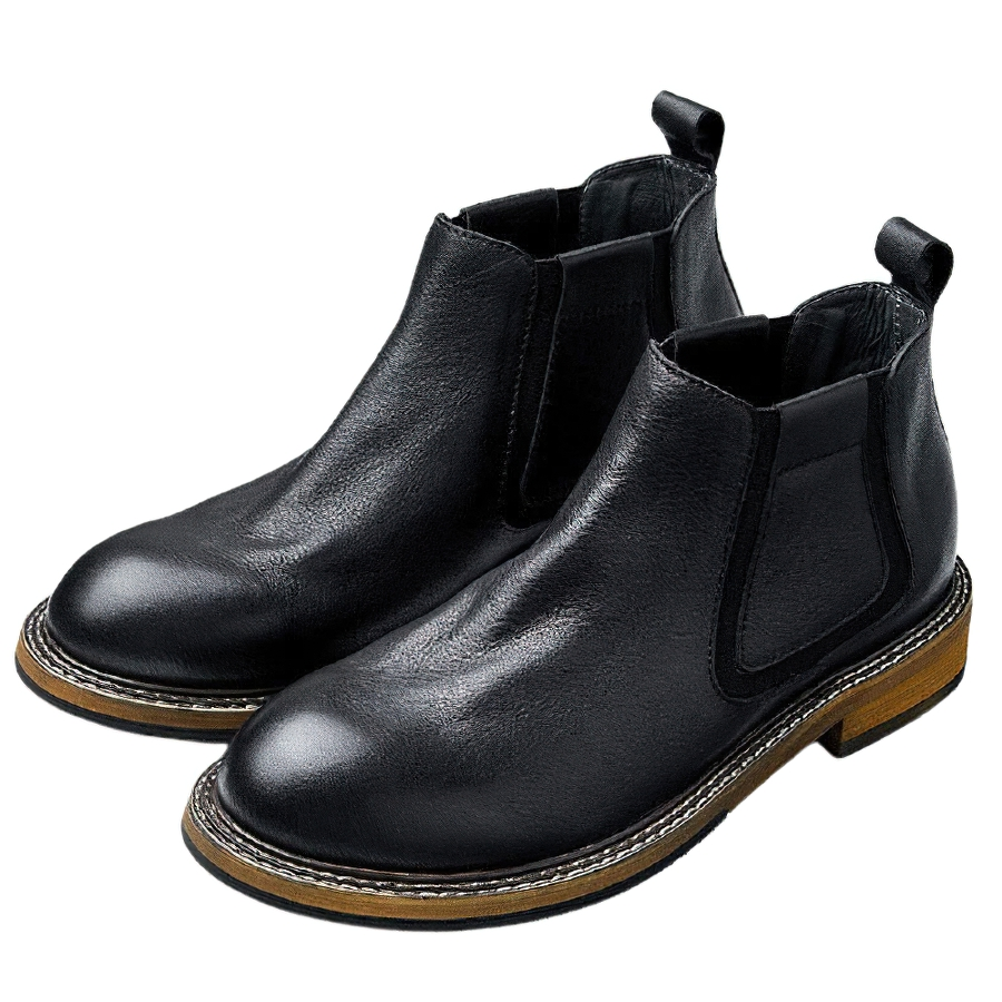 Men's black soft leather ankle boots with round toe, stylish casual footwear for modern fashion.