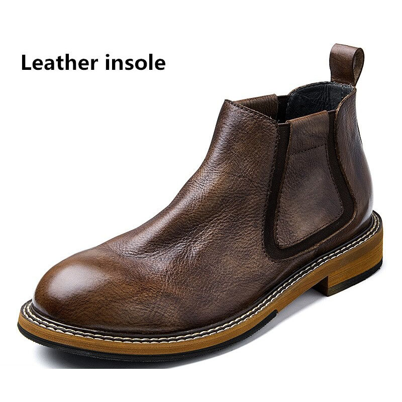 Men's soft leather ankle boot with leather insole, featuring a modern design and comfortable round toe.