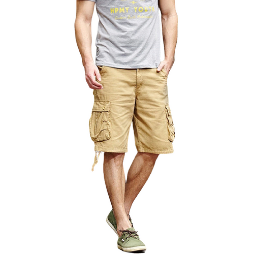 Pantalones Cortos Cargo Sólidos para Hombres / Pantalones Cortos Masculinos Casuales de Estilo Militar / Pantalones Cortos Bermudas de Playa