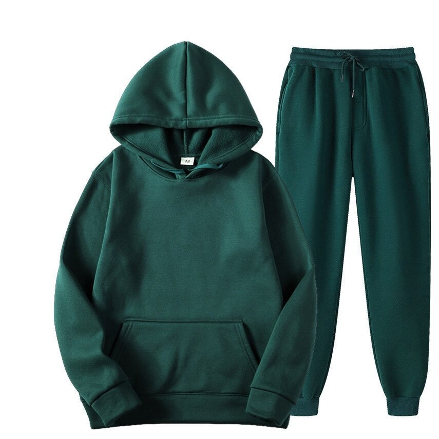 Men's Solid Color Tracksuit / Hoodie + Sweatpants / Casual Male Sportswear Two-Piece Set - HARD'N'HEAVY