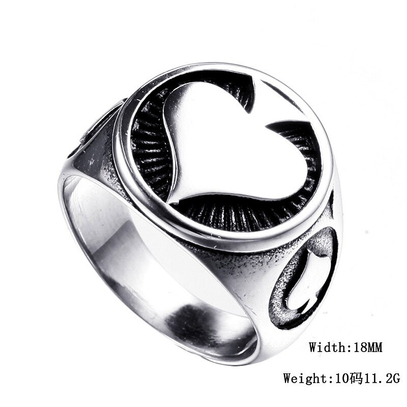 Men's vintage stainless steel ring with spade design, stylish rock jewelry for men, perfect for edgy outfits.