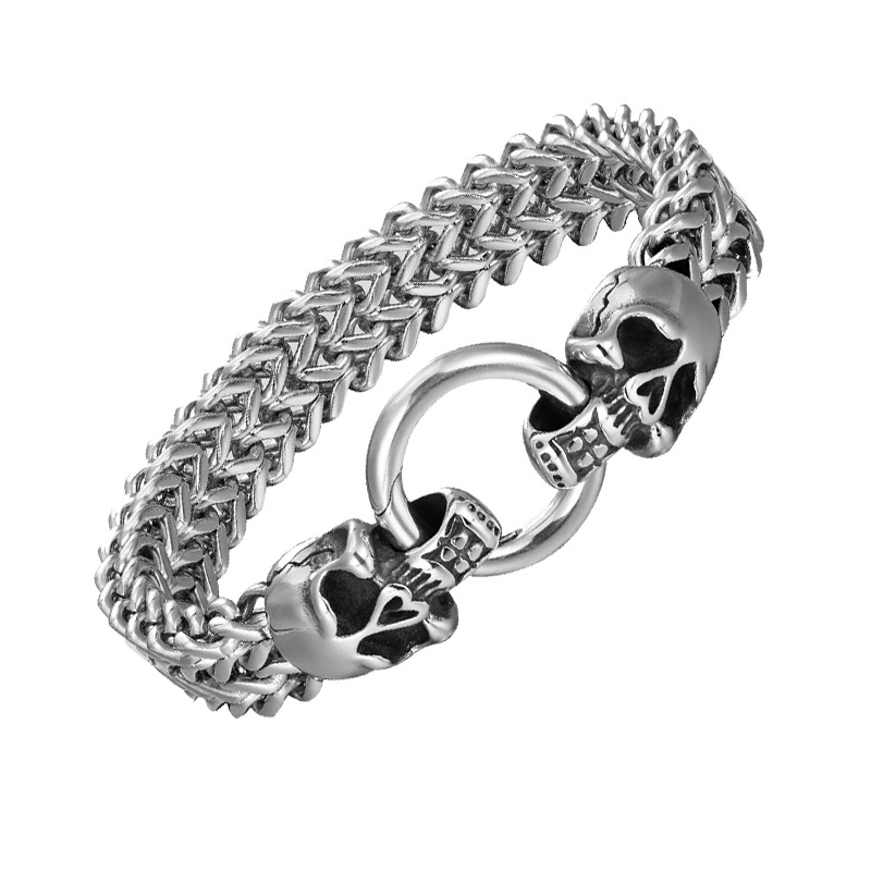 Men's stainless steel skull bracelet with vintage design and creative lock, perfect for punk fashion accents.